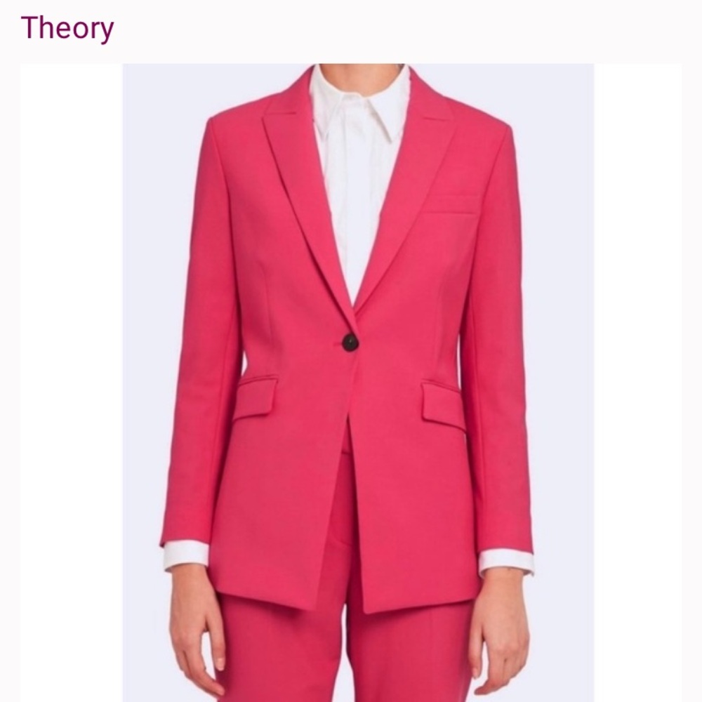Theory Women's Vibrant Pink Wool Suit Jacket - Size 6